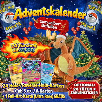 Pokemon Adventskalender Viele Glitzer Karten! + GRATIS EX o. V ! Pikachu Glurak Mübaland