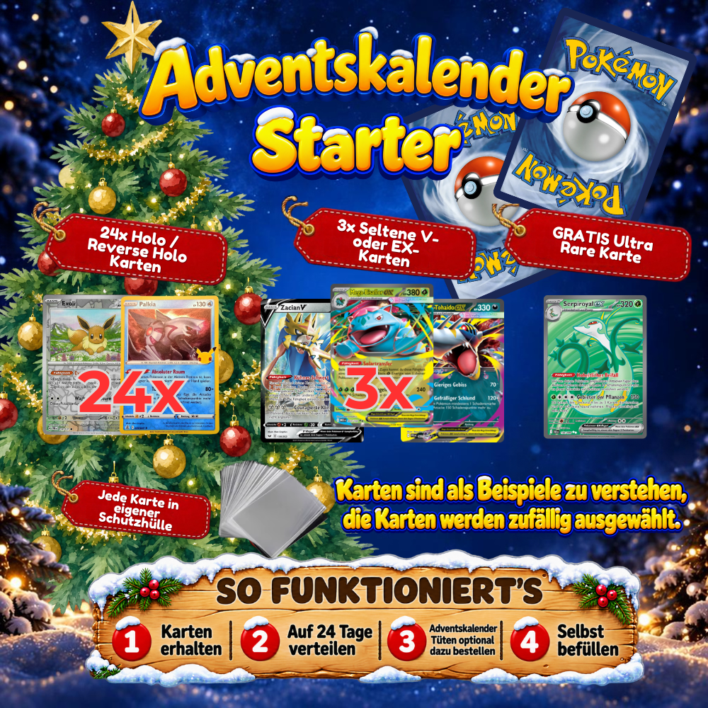 Pokemon Adventskalender Viele Glitzer Karten! + GRATIS EX o. V ! Pikachu Glurak Mübaland