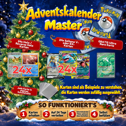 Pokemon Adventskalender Viele Glitzer Karten! + GRATIS EX o. V ! Pikachu Glurak Mübaland
